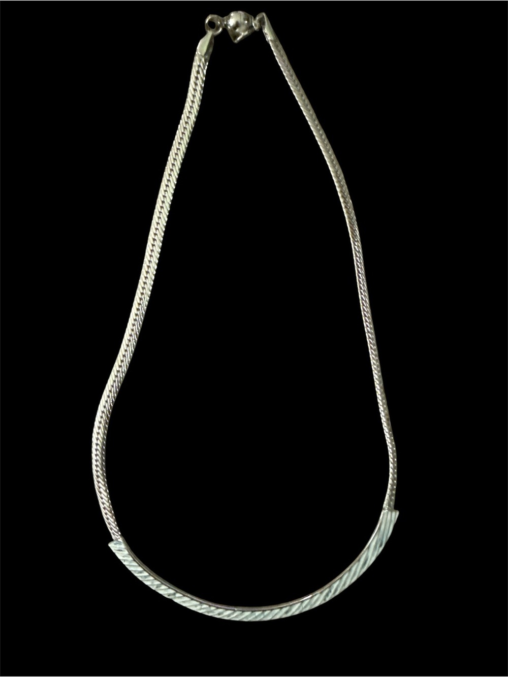 Metallic Pearl White Twisted Bar Necklace - Herringbone style. By Alexa Rae